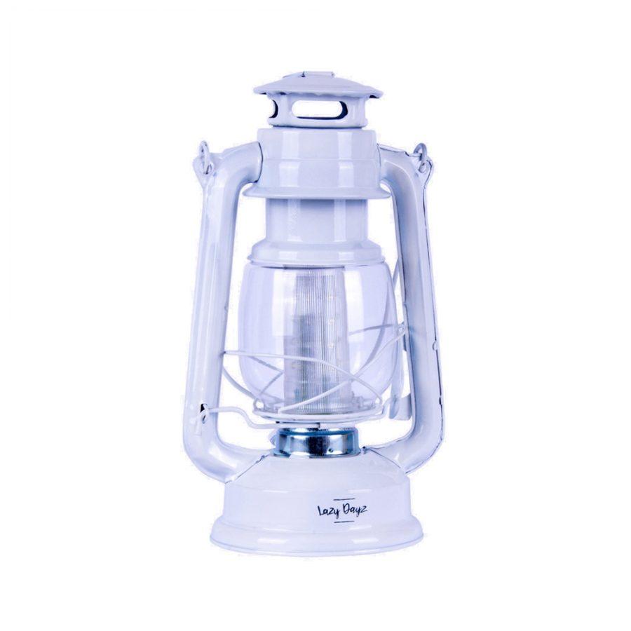 V915-LD0049-WH-203808-00 12 LED Solid Metal Camping Hurricane Lantern - White - Image 1
