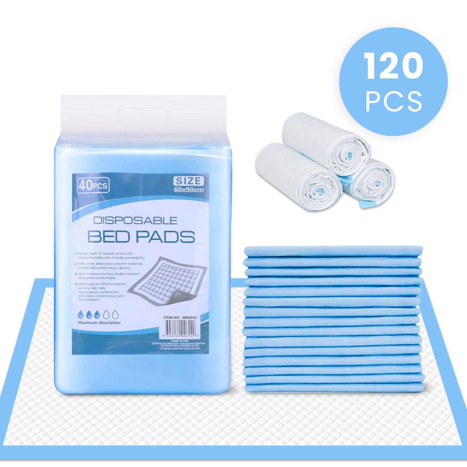 V915-MB0046X3-203269-00 120pk Adult Disposable Bed Underpads 60 x 90cm - Image 1