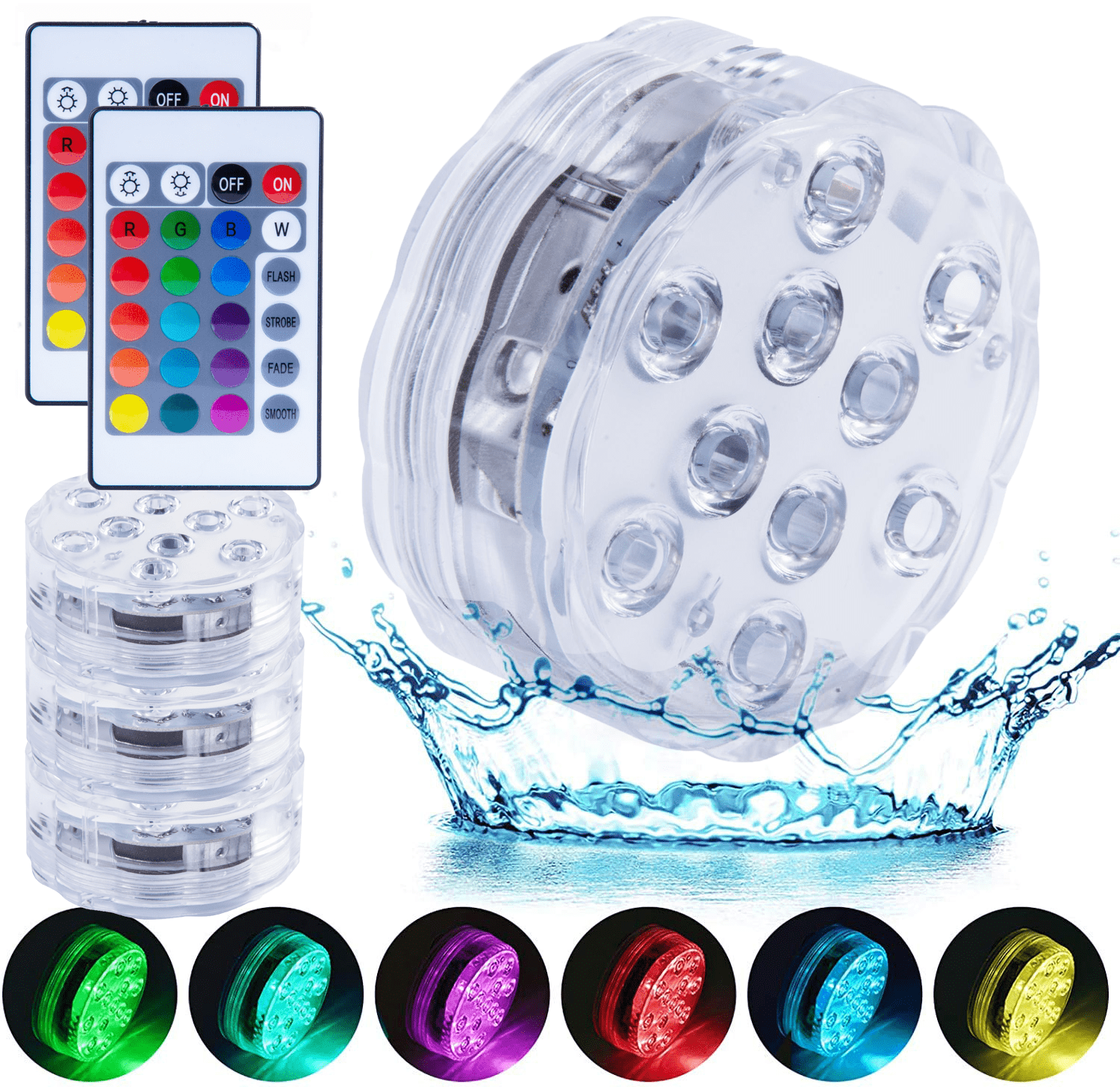 V915-MB0048X2-203575-00 Lazy Dayz 13 Colors LED Remote Pool Light 4 Pack - Image 1
