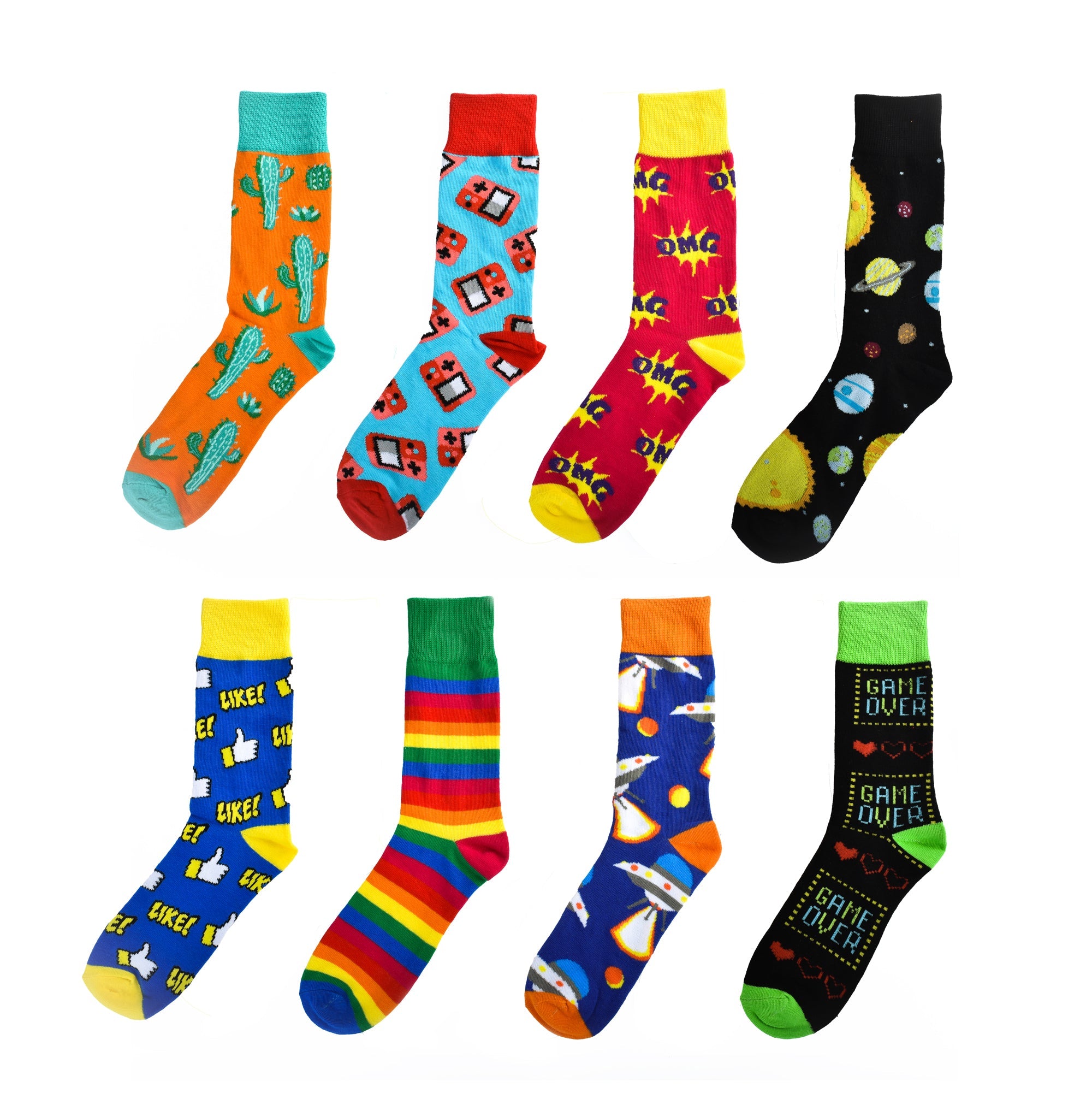 V915-SE0003-203592-00 8 Pairs Fashion Novelty Funny Socks one Size 5-13 Men and Women Socks #3 - Image 1