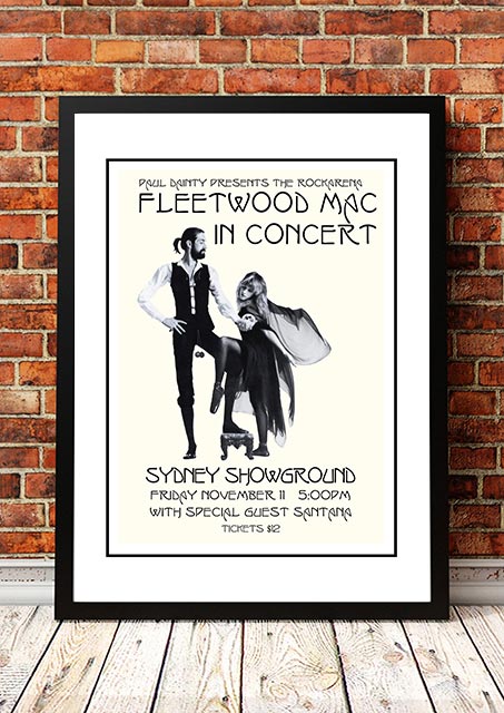 V967-A30434-A4-223767-00 Fleetwood Mac / Santana 'Sydney Showground' Poster 1977- Framed A4 - Image 1