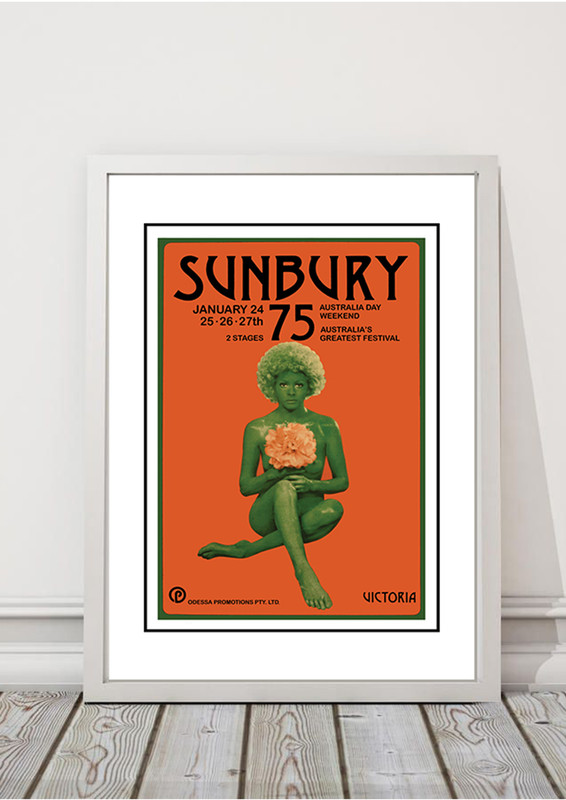 V967-A3W455-A3-202505071621-00 Sunbury 'Music Festival' Poster 1975 - Framed White A3 - Image 1