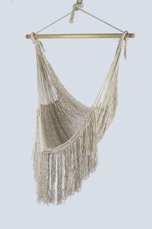 V97-CHSCHIVORY-210982-00 Fringed Cotton Rope Mexican Hammock Swing from Mexico in Ivory - Image 1
