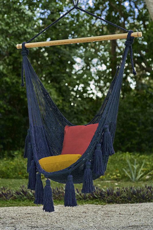 V97-DHSCHBLUE-52284-00 Deluxe Extra Large Mexican Hammock Chair in Outdoor Cotton Colour Blue - Image 1