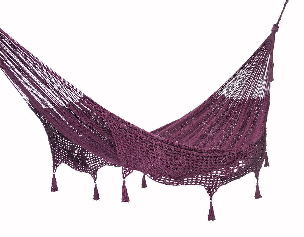 V97-TDKMAROON-52289-00 Outdoor undercover cotton Mayan Legacy hammock with hand crocheted tassels King Size Maroon - Image 1