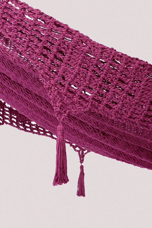 V97-TDKPINK-187592-00 Outdoor undercover cotton Mayan Legacy hammock with hand crocheted tassels King Size Mexican Pink - Image 1