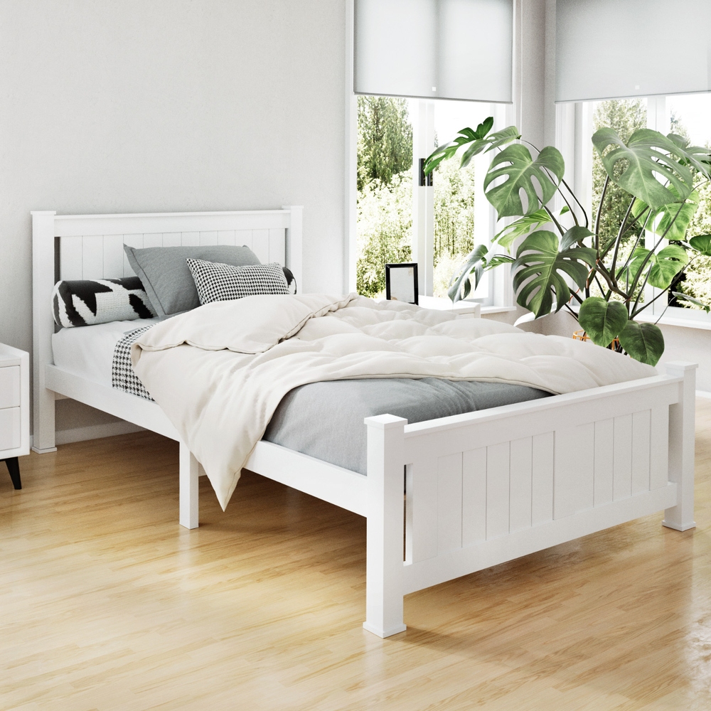 WBED-D-004KS-107-AB-14134-00 Artiss Bed Frame King Single Size Wooden White RIO - Image 1