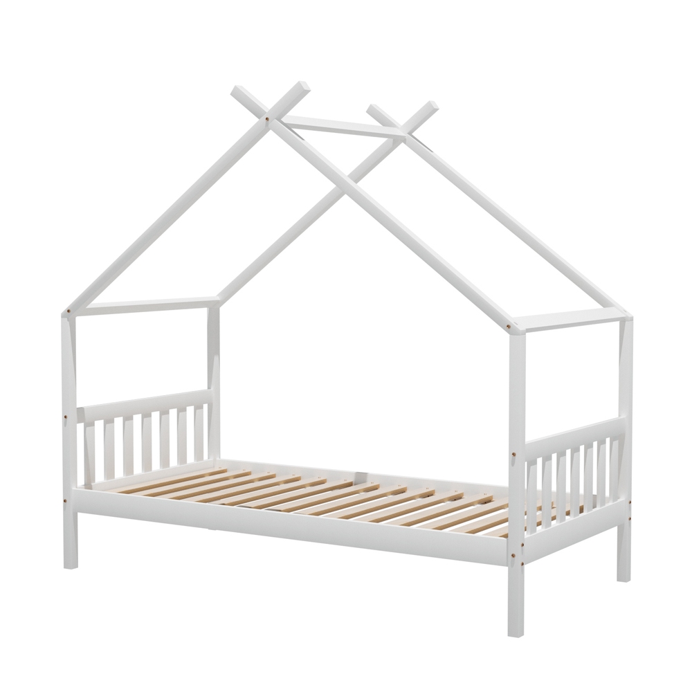 WBED-G-CABIN-S-WH-AB-202505231805-00 Artiss Bed Frame Wooden Base Kids Single Timber House Beds White - Image 1