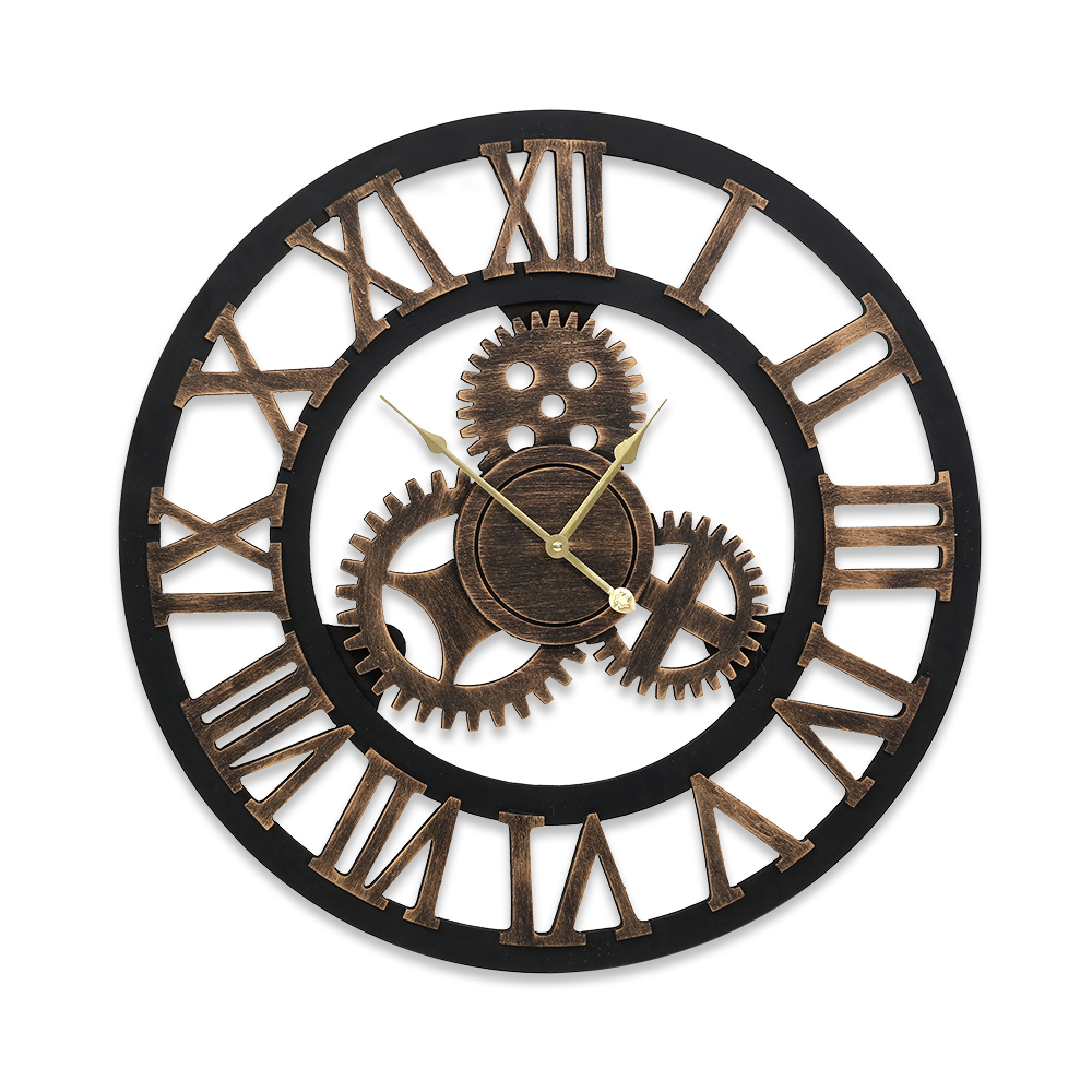 WC-MDF-182080-BK-00 Artiss 80cm Wall Clock Large Retro Roman Numerals Brown - Image 1