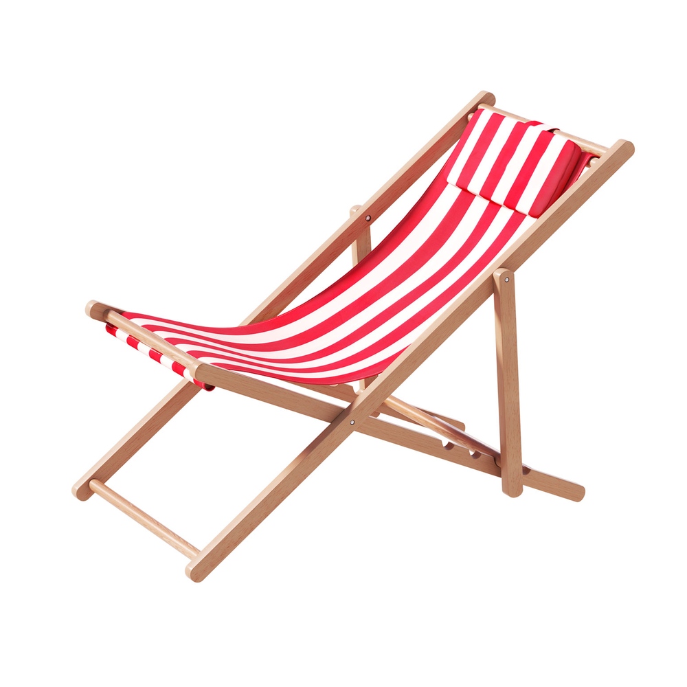 WOOD-B-BC-6021T-RW-19359-00 Gardeon Outdoor Deck Chair Wooden Sun Lounge Folding Beach Patio Furniture Red - Image 1