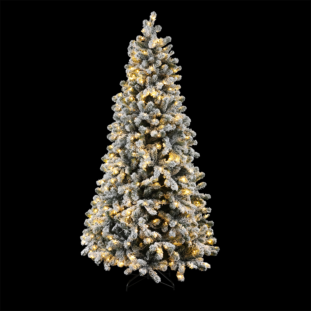 XM-TR-WELL-7FT-GS-LED-190853-00 Jingle Jollys Christmas Tree 2.1m Snow Flocked LED Xmas Decoration 8 Light Modes - Image 1