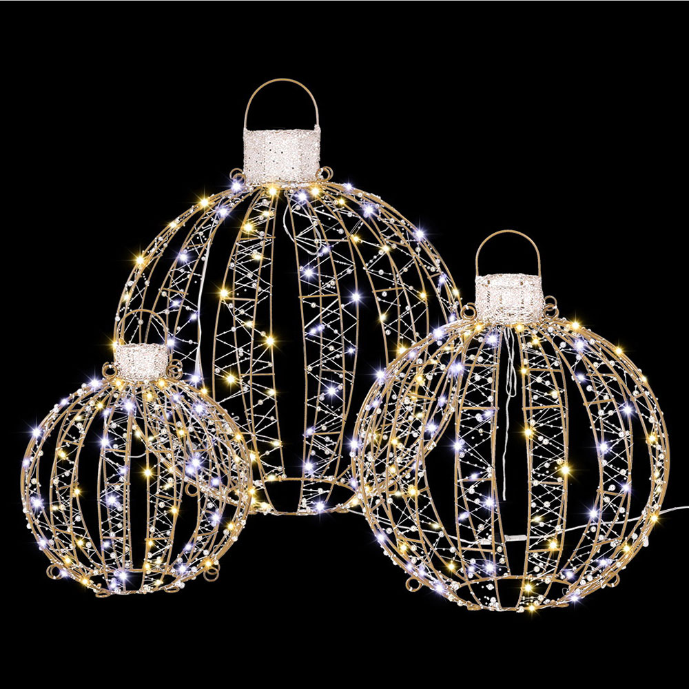 XMAS-MOT-BALL-WARM-189924-00 3 PCS Christmas Lights 360 LED Fairy Light Ball Decorations Jingle Jollys - Image 1