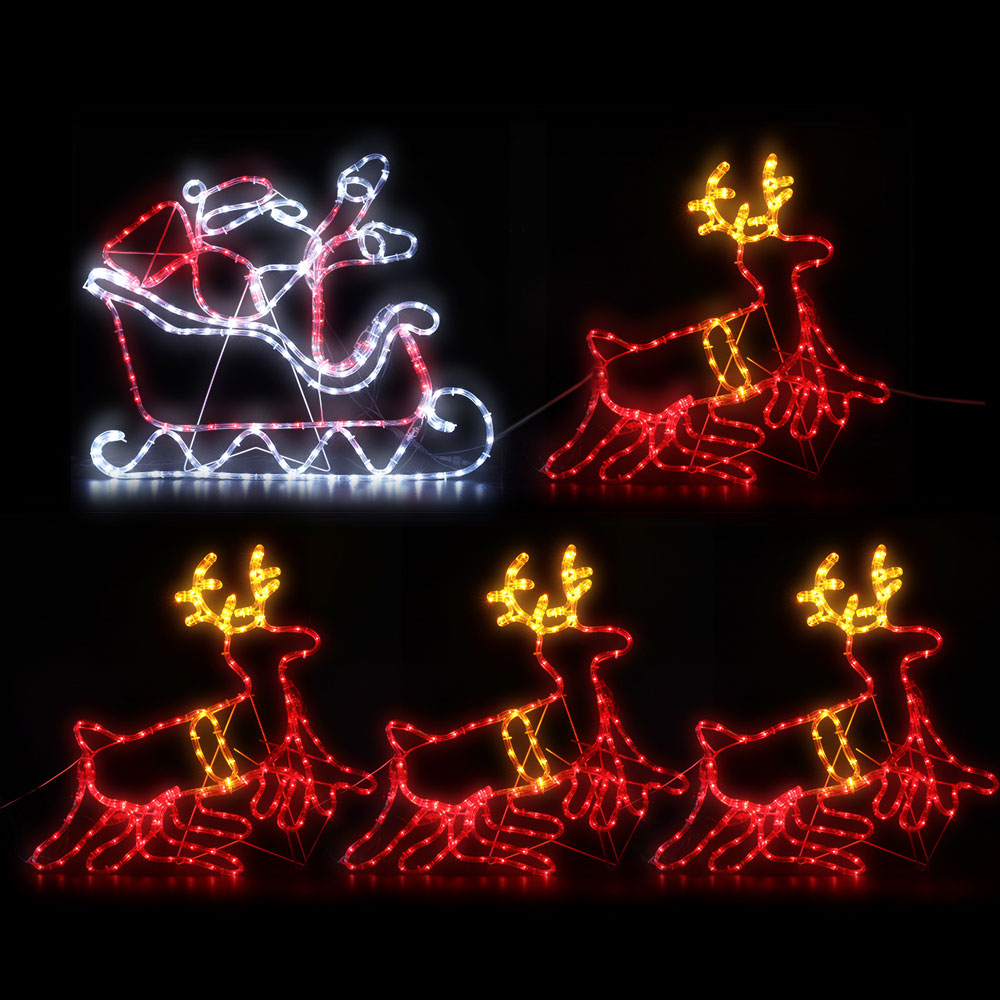 XMAS-MOT-D-SAN-DEER-MC-00 1X Christmas Lights Reindeer Sleigh 806 LED Decorations Jingle Jollys - Image 1