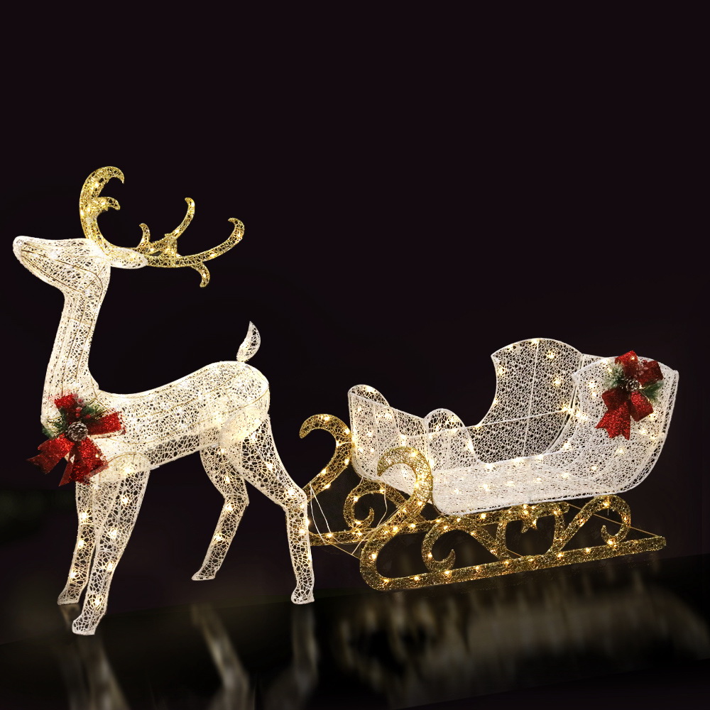 XMAS-MOT-DEER-SLED-WM-00 215 LED Christmas Lights Reindeer Sleigh Decorations Jingle Jollys - Image 1