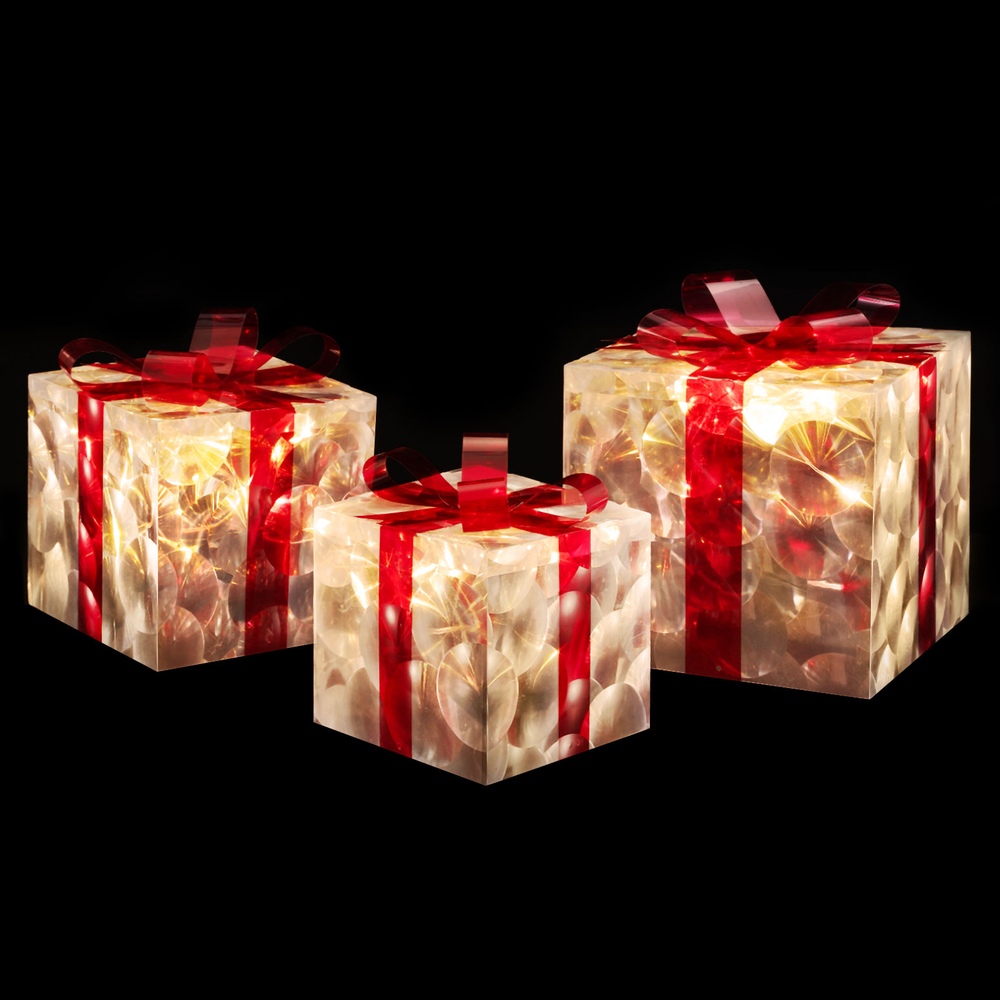 XMAS-MOT-GIFTBOX-RD-189928-00 3 PCS Christmas Lights 70 LED Fairy Light Gift Box Jingle Jollys - Image 1
