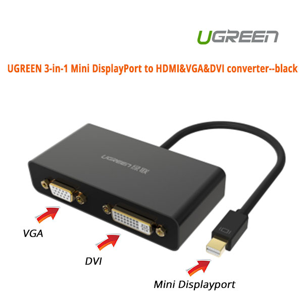 acbugn10440_01_24 UGREEN 3-in-1 Mini DisplayPort to HDMI&VGA&DVI converter - black (10440) - Image 1
