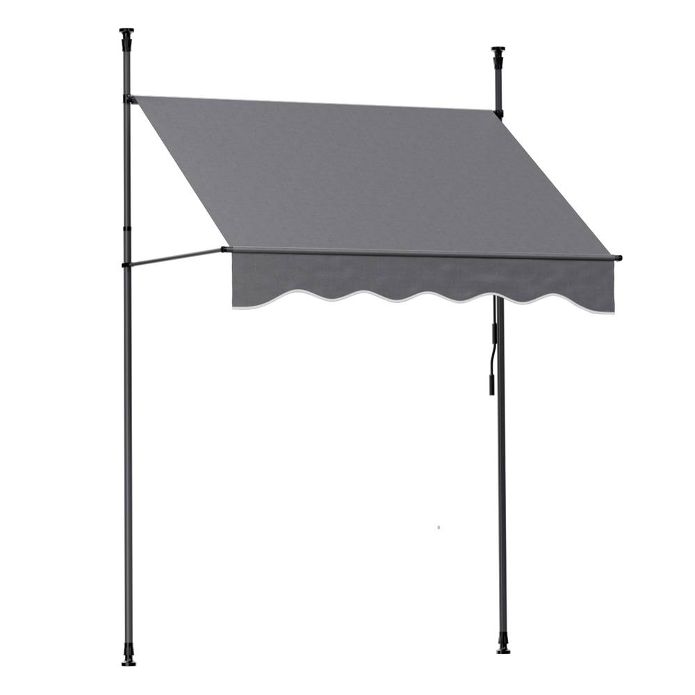 AWN-B-FIXED-POLE-12-GY-202508261134-00 Instahut Window Fixed Pivot Arm Awning Outdoor Door Canopy 2X1.8M Grey - Image 1