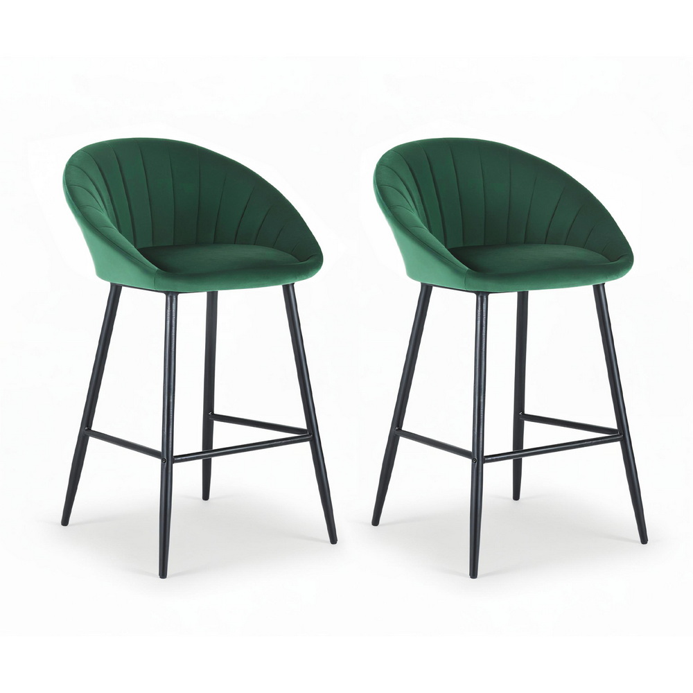 BA-K-1074-GNX2-202509251540-00 Artiss 2x Bar Stools Kitchen Dining Chair Counter Stool Tub Velvet Metal Green - Image 1