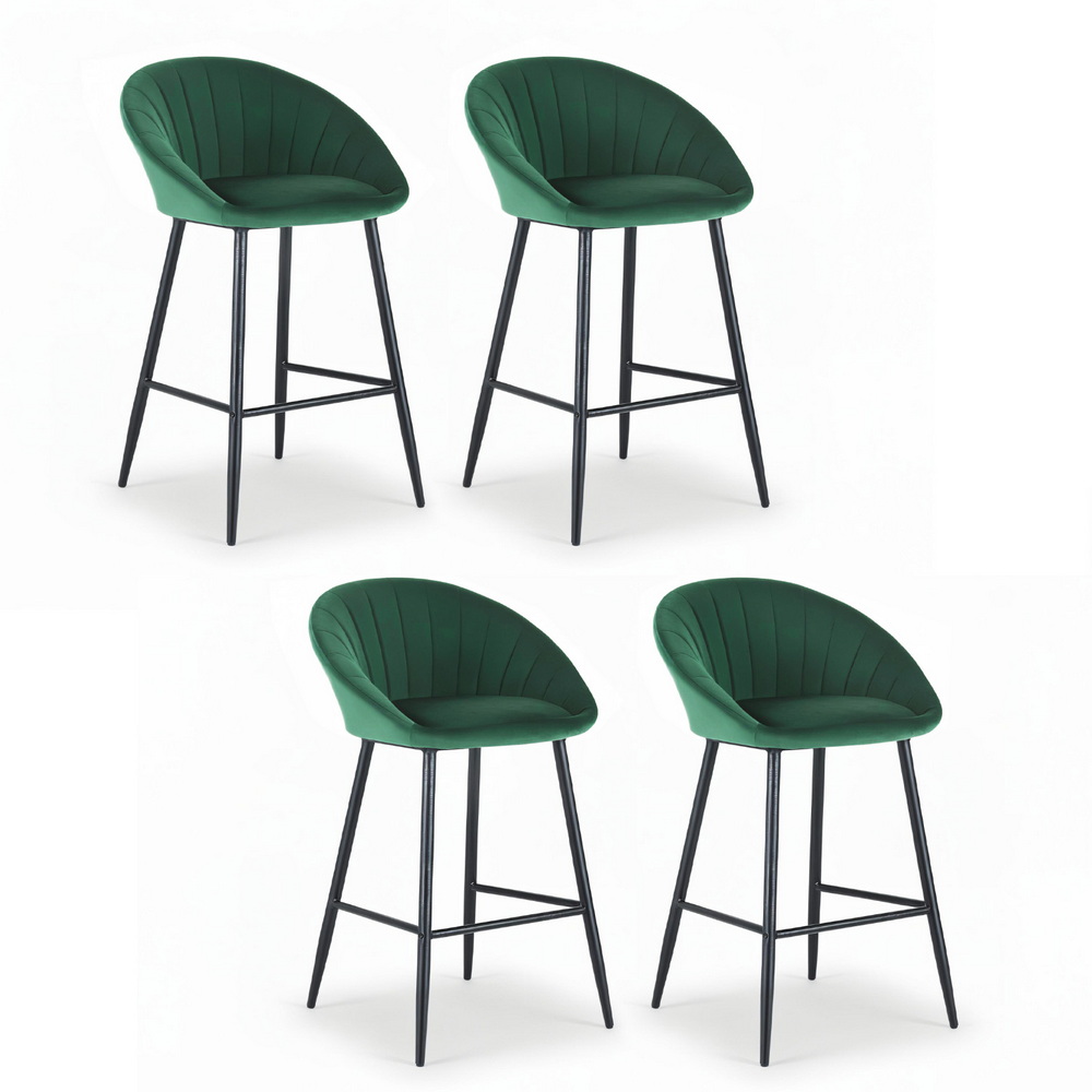 BA-K-1074-GNX4-202509251540-00 Artiss 4x Bar Stools Kitchen Dining Chair Counter Stool Tub Velvet Metal Green - Image 1