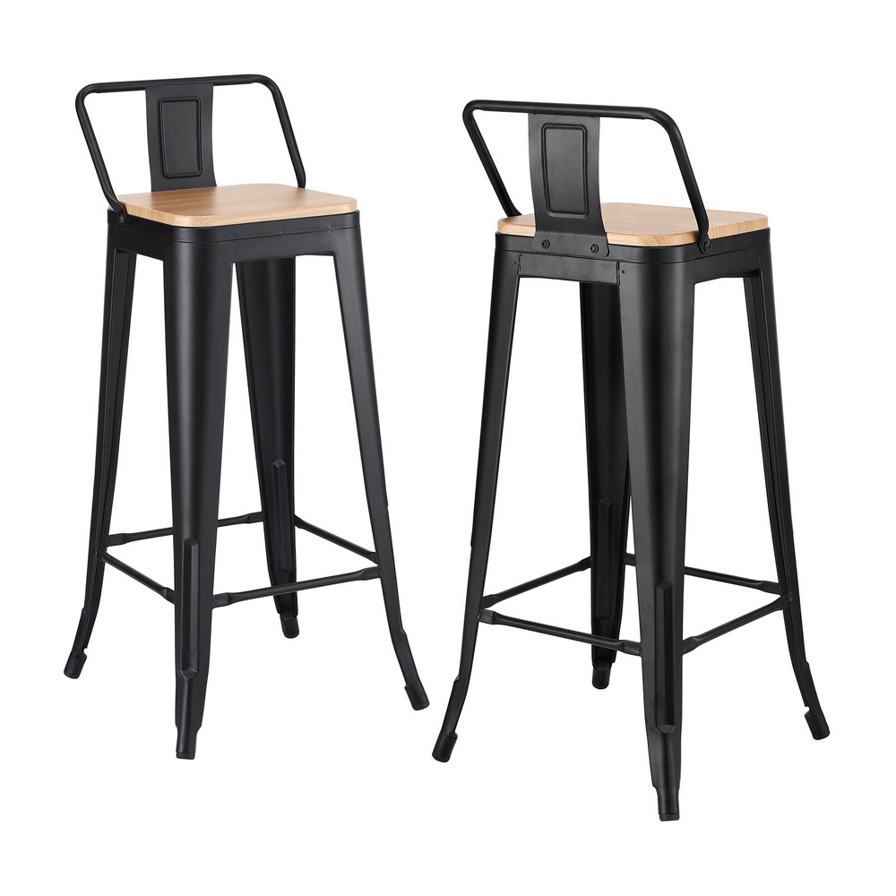 BA-KJ-J004-WDX2-202509301239-00 Artiss 2x Bar Stools Kitchen Counter High Chair Dining Stackable Metal Black - Image 1