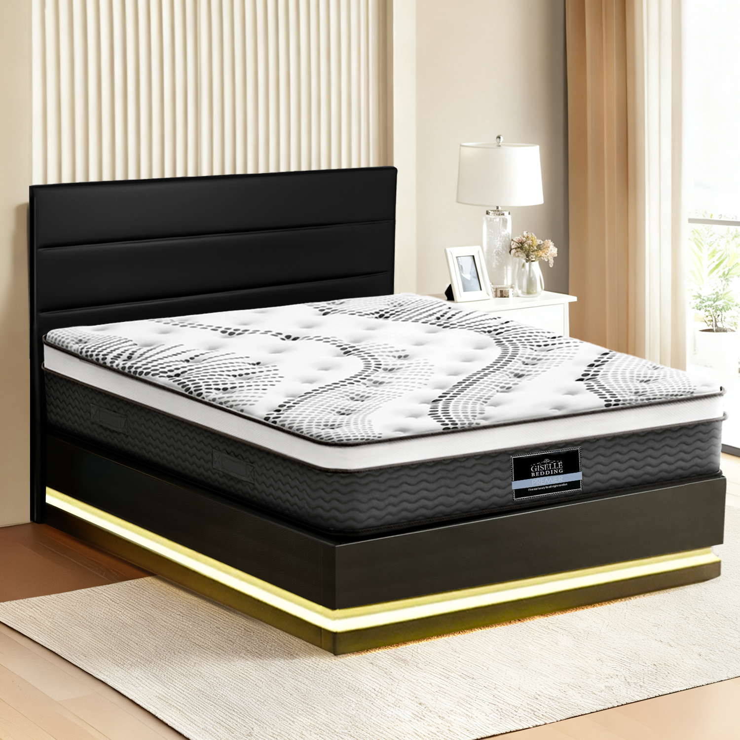BFRAME-E-LUMI-0907-Q-202509181810-00 Artiss RGB LED Queen Bed Frame with 32cm Giselle Mattress Set - Image 1