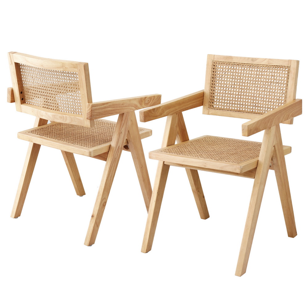 DINC-L-RAT-WDX2-202508221302-00 Artiss 2x Dining Chairs Wooden Rattan Seat Rubber Wood Frame - Image 1