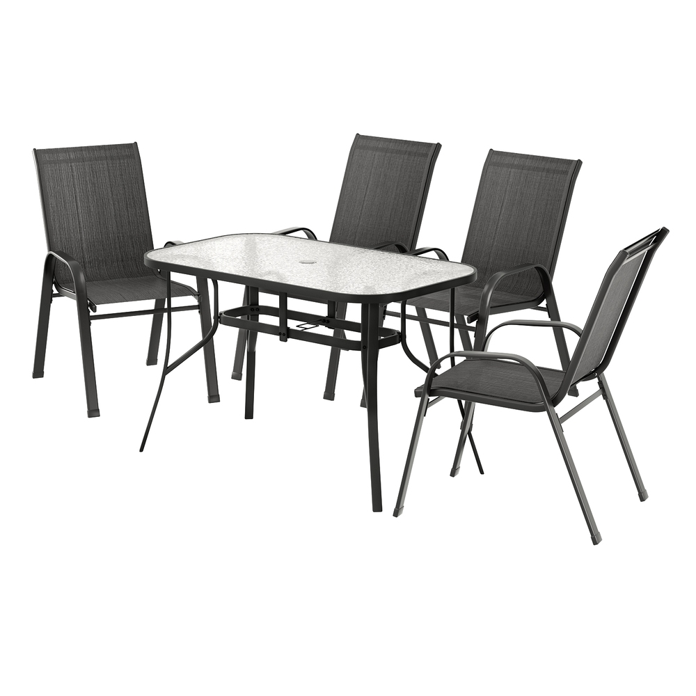 FF-DINING-120-5PCS-BK-202507161324-00 Gardeon 5PC Outdoor Dining Set Table and Chairs Patio Furniture Bistro Set Garden Black - Image 1