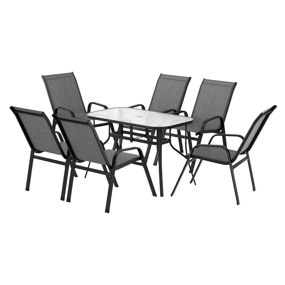 FF-DINING-120-7PCS-GE-202507161324-00 Gardeon 7PC Outdoor Dining Set Table and Chairs Patio Furniture Garden Bistro Set Grey - Image 1