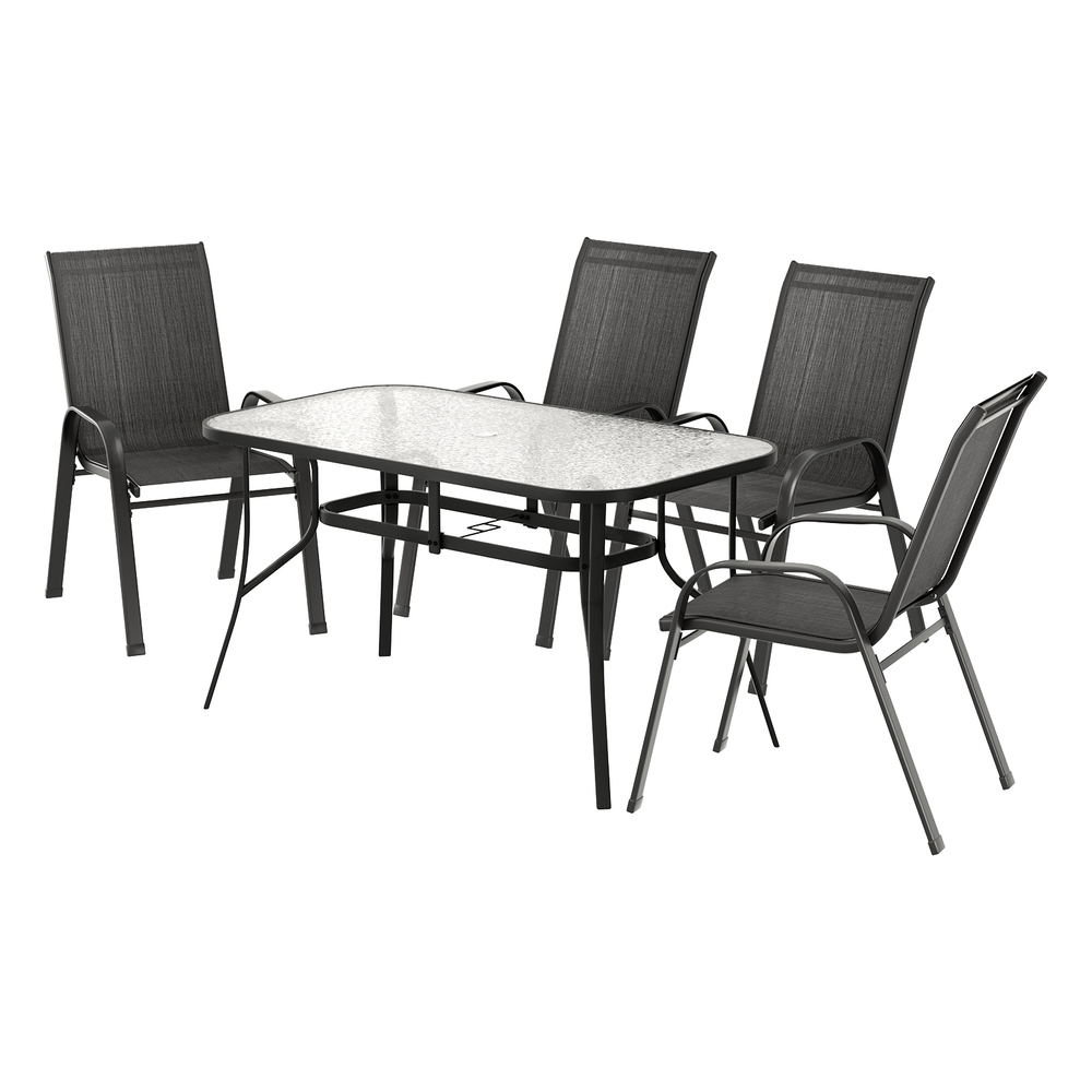 FF-DINING-140-5PCS-BK-202507101412-00 Gardeon 5PC Outdoor Dining Set Table and Chairs Patio Furniture Bistro Set Garden Black - Image 1