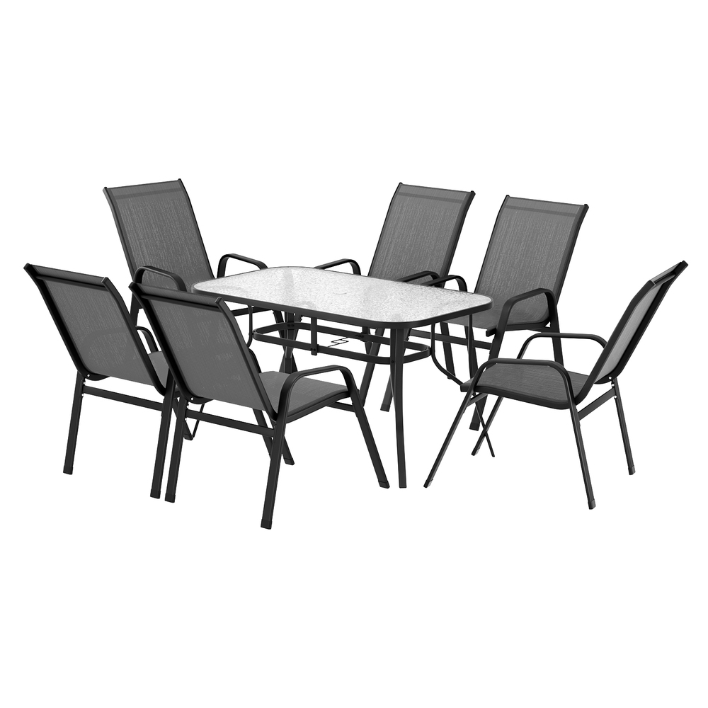 FF-DINING-140-7PCS-GE-202507161324-00 Gardeon 7PC Outdoor Dining Set Table and Chairs Patio Furniture Bistro Set Garden Grey - Image 1