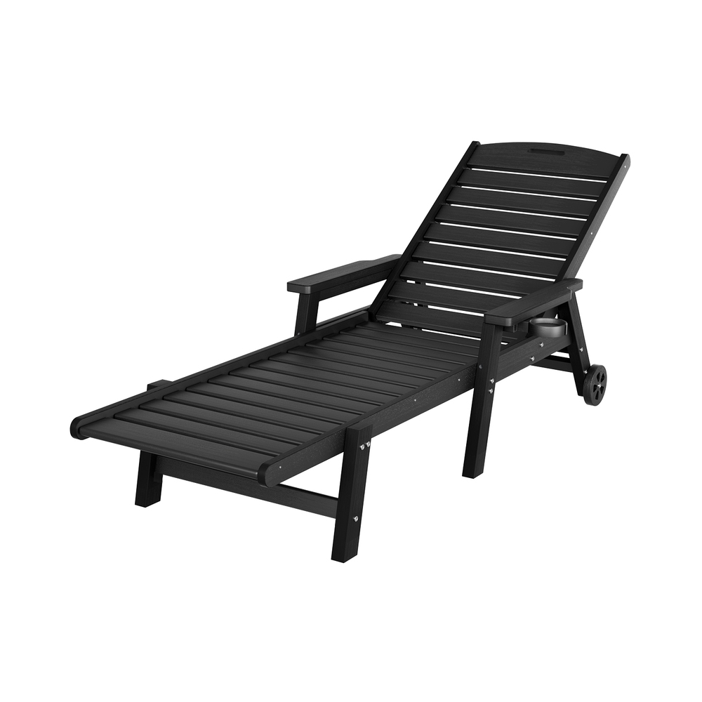 FF-LOUNGE-HE-BK-202508051314-00 Gardeon Sun Lounge Lounger Beach Chair HDPE Patio Outdoor Furniture with Wheels Black - Image 1