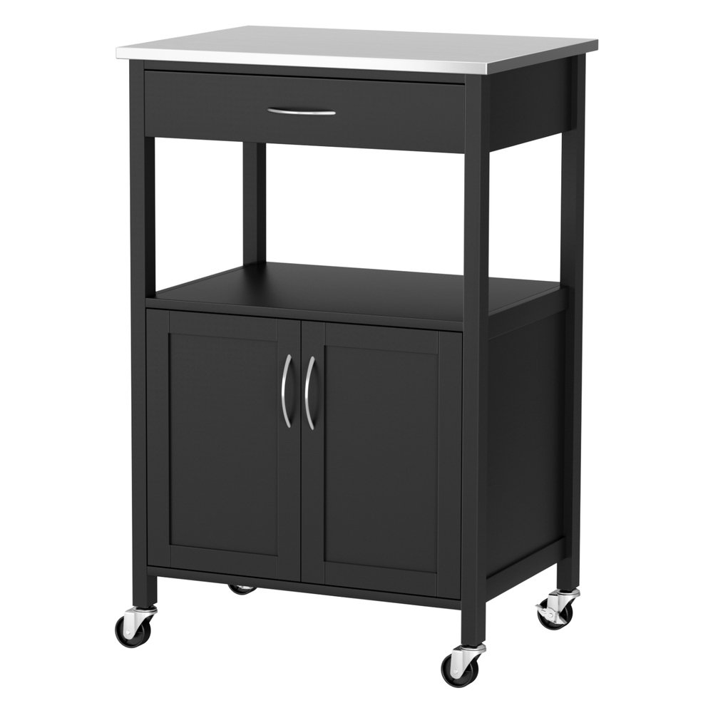 FUR-G-KI-60-BK-202508272008-00 Artiss Kitchen Island Trolley Rolling Serving Cart Storage Drawer Cupboard 60cm - Image 1