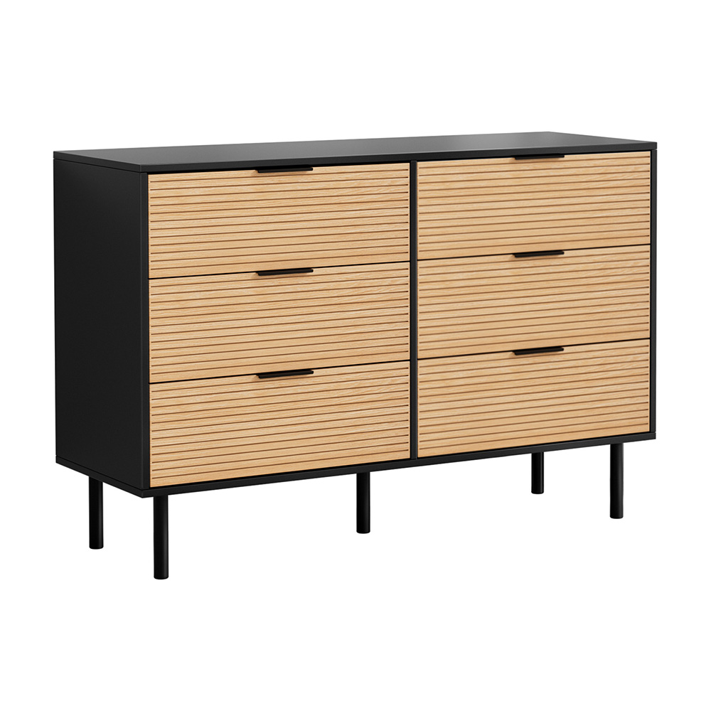 FUR-U-CDR-07-BKWD-AB-202508141804-00 Artiss 6 Chest of Drawers Dresser Table Black&Pine - Image 1