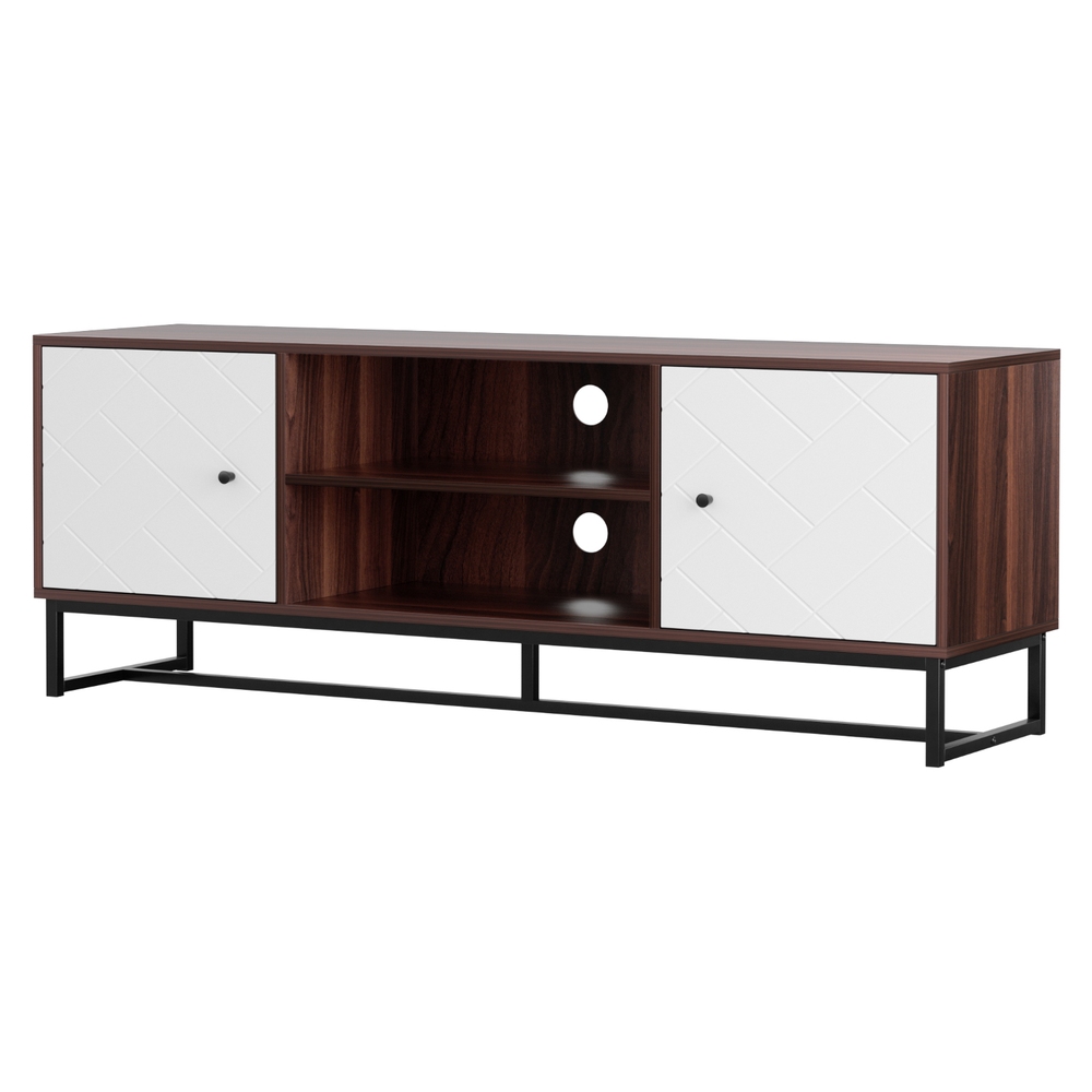 FUR-U-CT03-TV150-WALWH-AB-202507101415-00 Artiss TV Unit 150cm Storage Shelves Walnut White - Image 1
