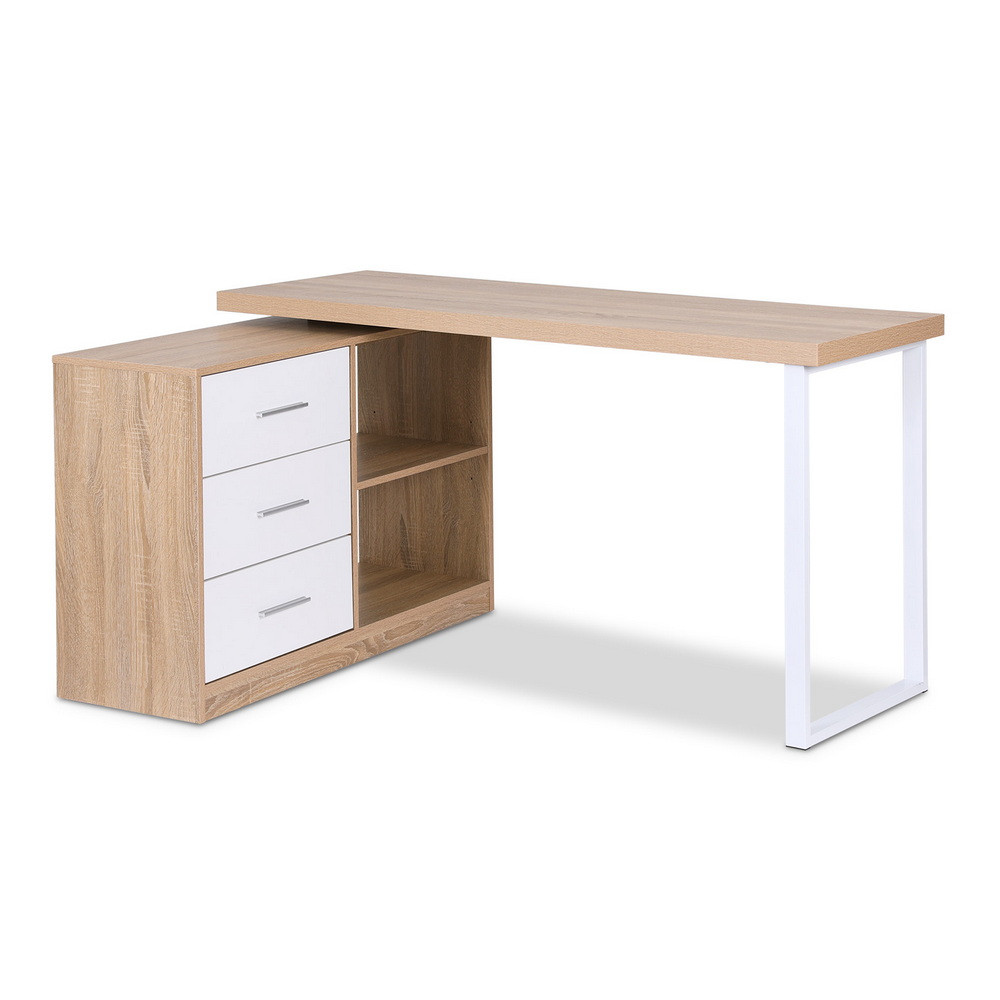 FURNI-C-DESK-MET-140WD-AB-202509192050-00 Artiss Computer Desk Swivelling L shape Home Office Storage Cabinet Oak - Image 1
