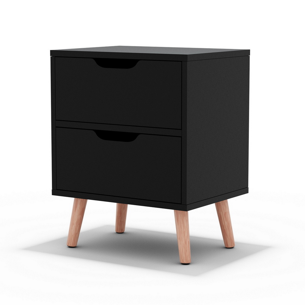 FURNI-L-SCAN-BS01-BK-202508051112-00 Artiss Bedside Table 2 Drawers - BODEN Black - Image 1