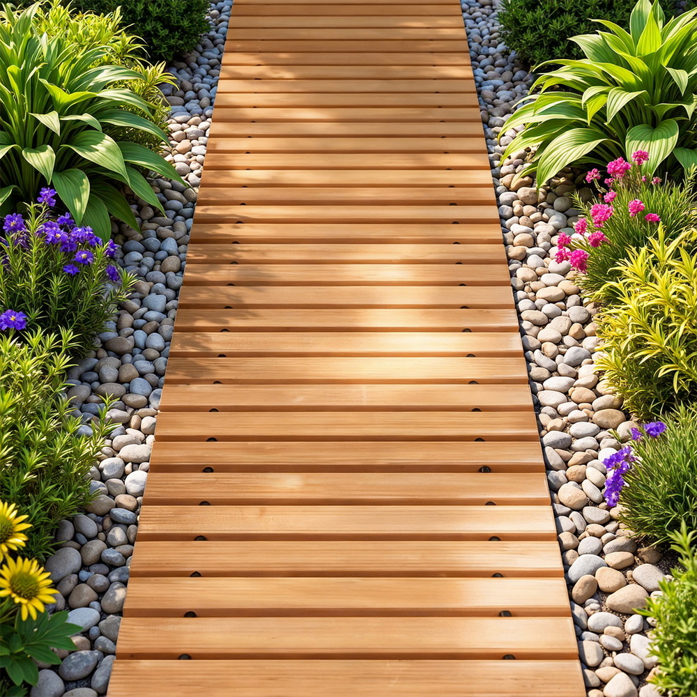 GD-PW-8FT-BR-202509291426-00 Gardeon 8FT Wooden Garden Pathway Roll-Out Straight Walkway Outdoor Backyard Brown - Image 1