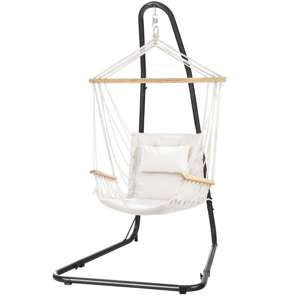 HM-CHAIR-ARM-CREAM-A-202508052022-00 Gardeon Hammock Chair with Heavy Duty Steel Stand - Image 1