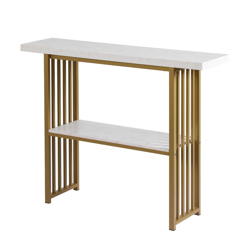 MET-CST-01-MBWH-202507101418-00 Artiss Console Table Marble Effect White&Gold - Image 1
