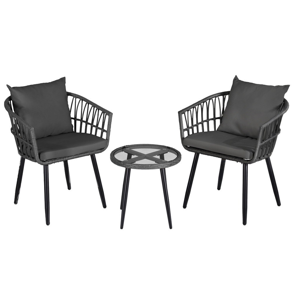 ODF-RATTAN-3STL-GE-202508211842-00 Gardeon 3PC Outdoor Bistro Set Patio Furniture Lounge Setting Table and Chairs Grey - Image 1