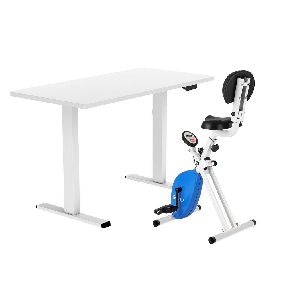 SDEB-114G-WH-140-DB02-202508251220-00 Artiss Under Desk Folding X-Bike with 140cm Automatic Standing Desk Magnetic Resistance White - Image 1