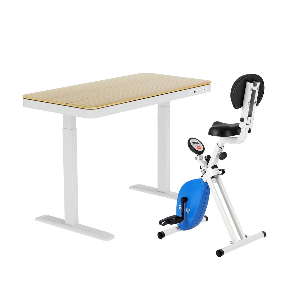 SDEB-S08-NW-120-DB02-202508251220-00 Artiss Under Desk Folding X-Bike with 120cm Automatic Standing Desk Magnetic Resistance Oak - Image 1