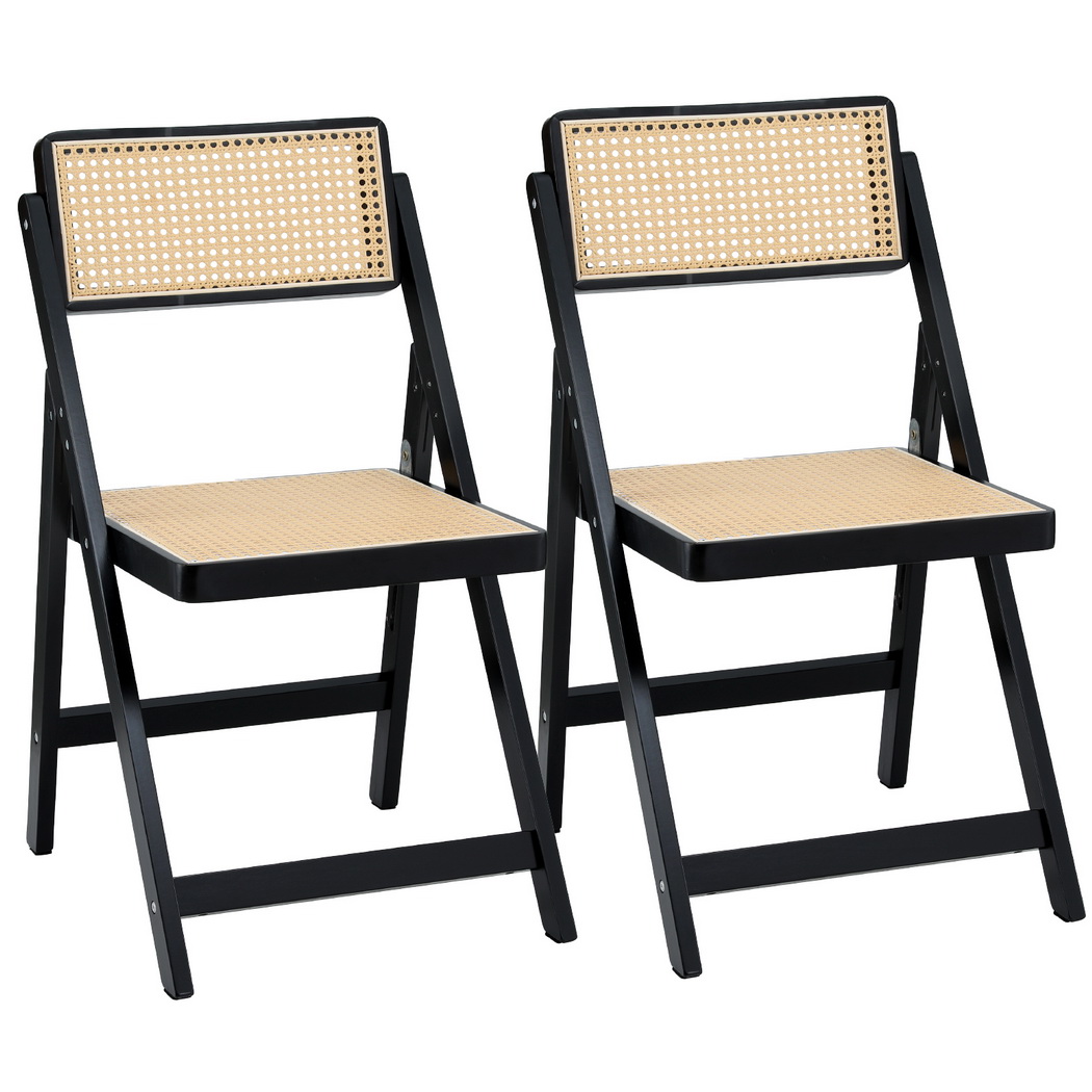 UPHO-C-DIN-01-RAT-BKX2-202507181436-00 Artiss 2x Dining Chairs Wooden Rattan Foldable Black - Image 1