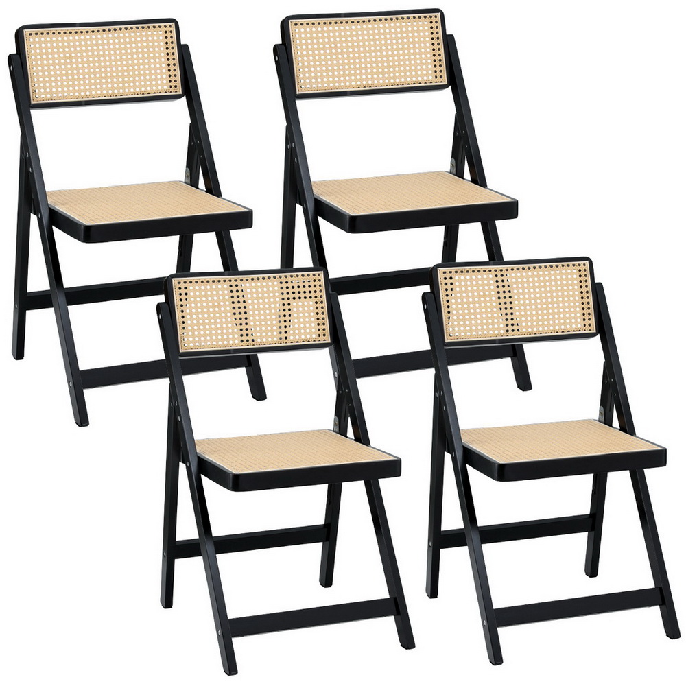 UPHO-C-DIN-01-RAT-BKX4-202507181424-00 Artiss 4x Dining Chairs Wooden Rattan Foldable Black - Image 1