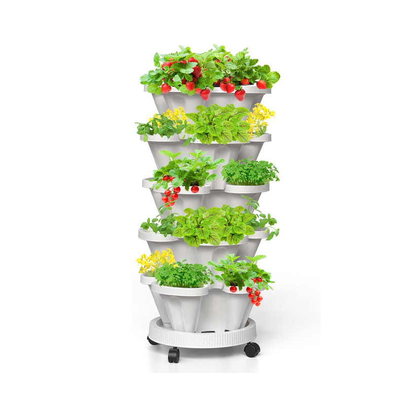 V1003-HW-SBS035-WH-202508191015-00 Hivvago 5-Tier Vertical Garden Planter – Stackable Indoor/Outdoor Pot with Base - Image 1