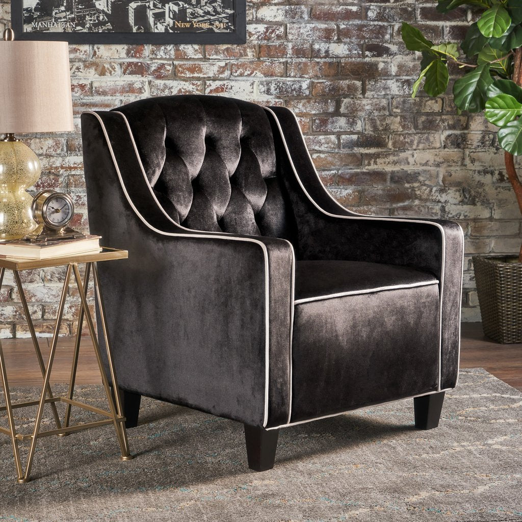 V1041-JSF-5034BLACK-202507151110-00 Lara Two Tone Tufted Black New Velvet Club Armchair - Image 1