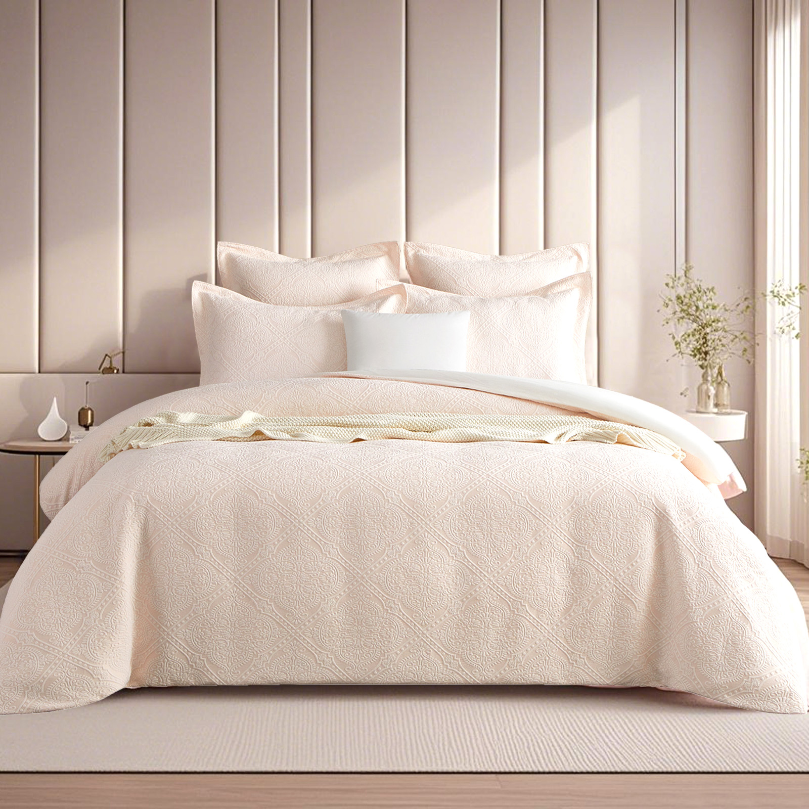 V107-SH331265-202507250952-00 Bella Blush Jacquard Queen Quilt Cover Set by Renee Taylor - Image 1