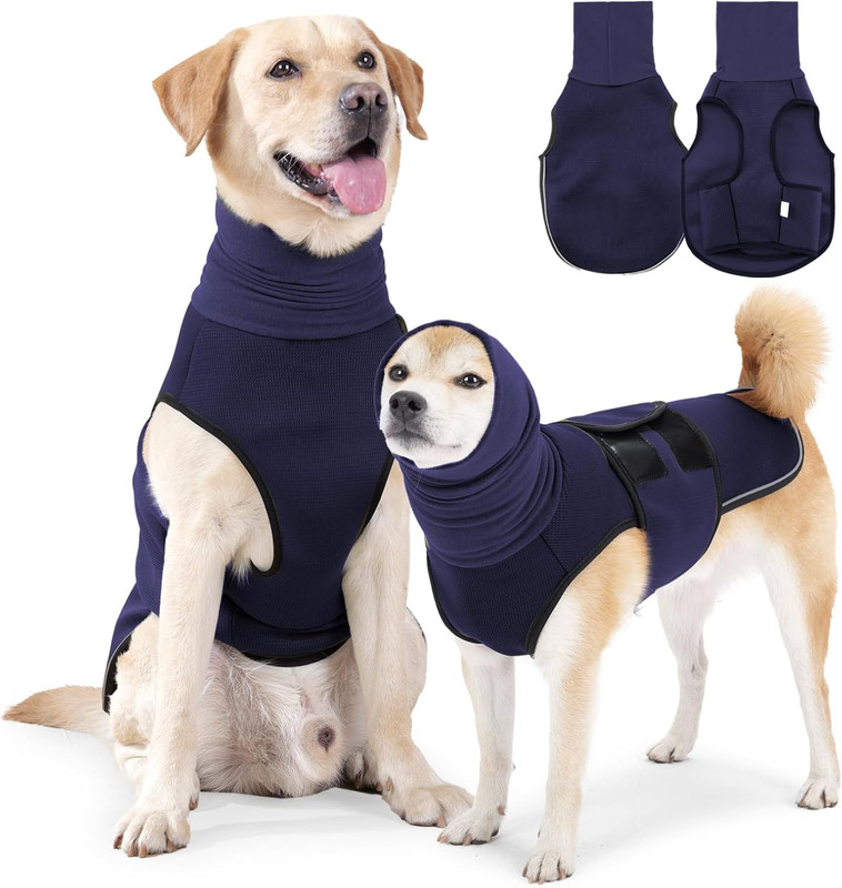 V1079-DOGJACKET001SB-202508251812-00 Dog Anxiety Vest and Coat, Vet Visits and Separation - Keep Pet Calm, Dog Jacket for Thunder, Fireworks, Anti Anxiety Vest for Dogs and Cat Body and Ear, Dark Blue, S - Image 1