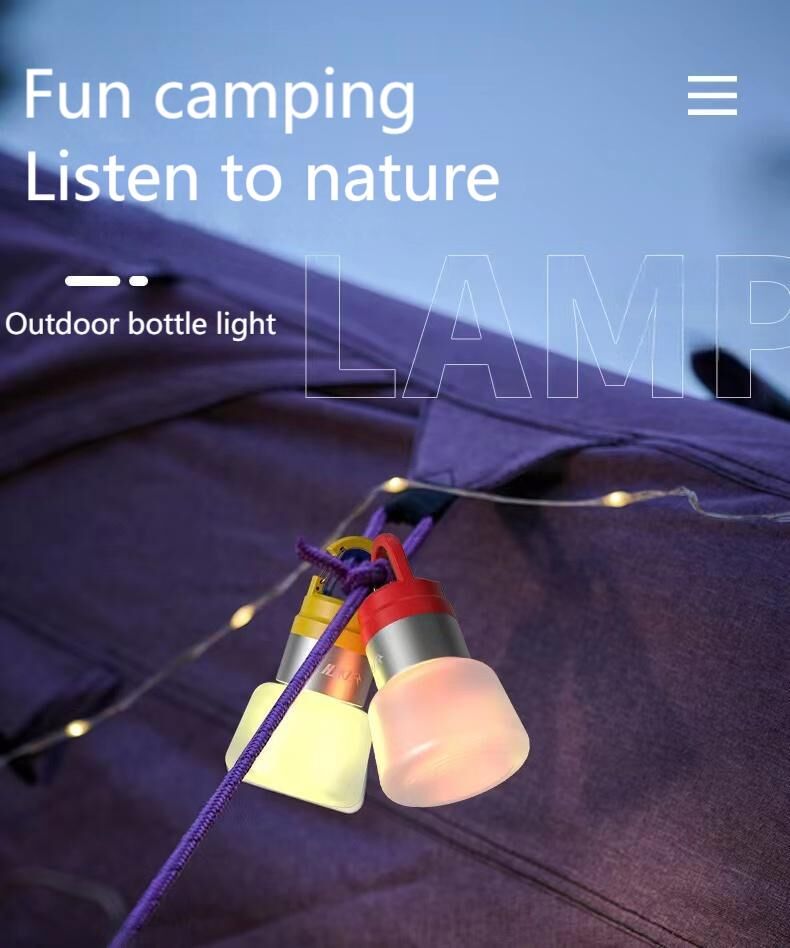 V1105-YALYD-001-202509121836-00 Two random color (green - yellow - white - red) outdoor camping lights, convenient for hiking, multi-scenario water bottle lights, ambient lights, suspended hanging lights with focused light - Image 1
