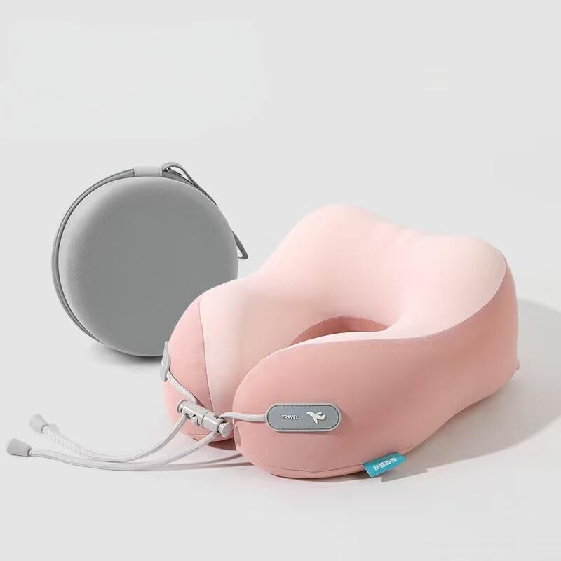 V1107-NECKPILLOW3-PINK-202509301748-00 Cooling Memory Foam Neck Pillow for Travel-U-Shaped Ergonomic Travel Pillow for Adults,Flight Neck Pillow with Portable Case,Breathable Ice Silk Cover,Slow Rebound Support for Airplane,Car - Image 1